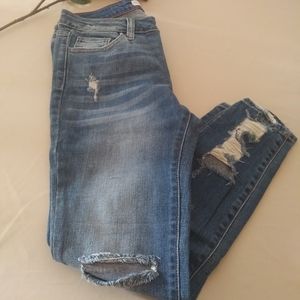 Medium Wash Skinny Distressed Crop Jeans